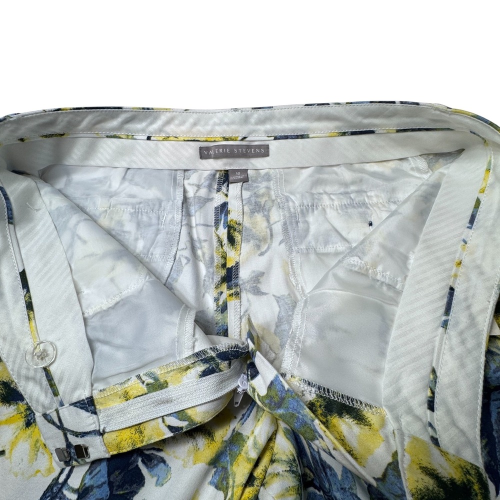 NEW Valerie Stevens Blue Yellow Floral‎ Capri Pants Womens 10 Trousers Cottage - Picture 8 of 12